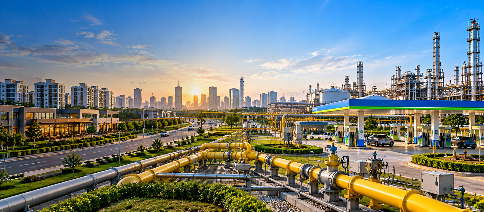 City gas distribution infrastructure serving homes, businesses, industries and transport