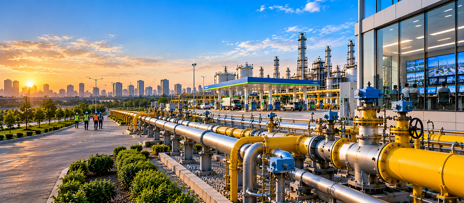 City gas pipelines, CNG facilities, digital monitoring and industrial gas infrastructure